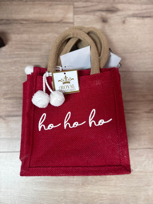 Mini Burlap- "Ho Ho Ho" White Pom Pom