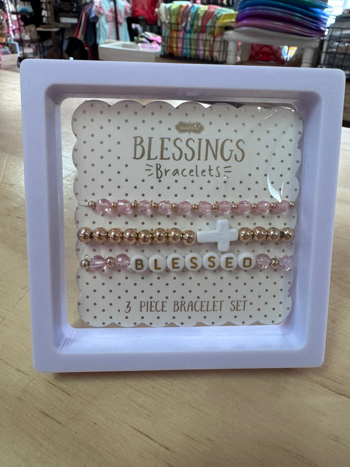 Kids Beaded Bracelet- "Blessings; White Cross"