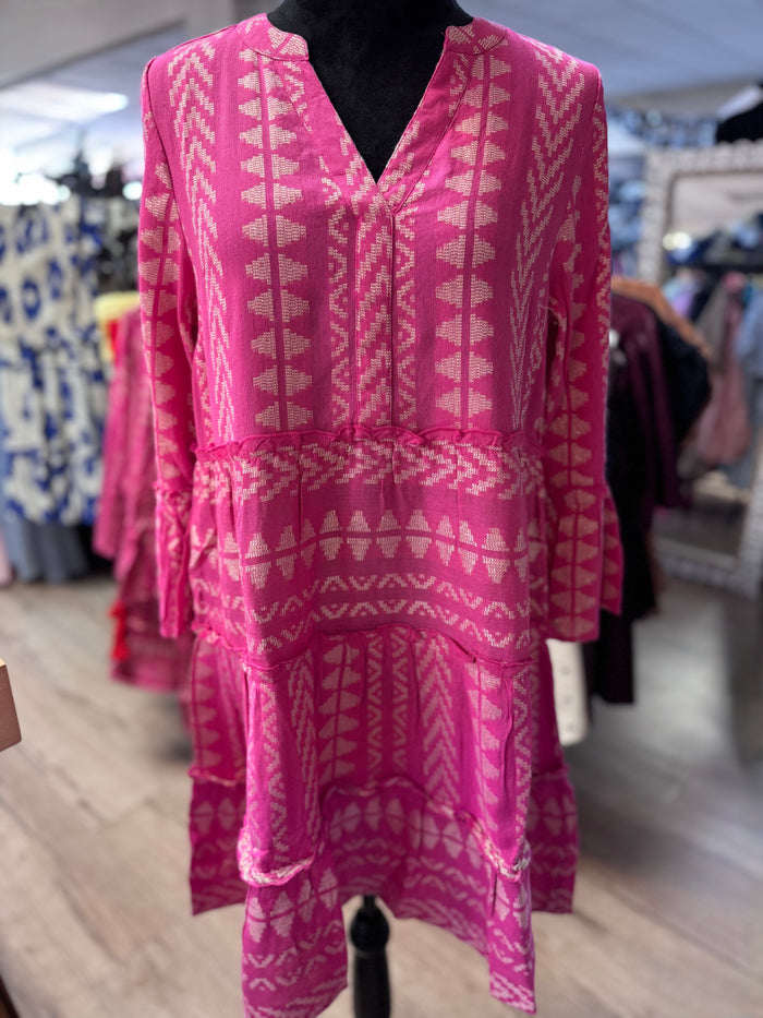 "Pink & Gold Selden Jacquard" Mud Pie Dress