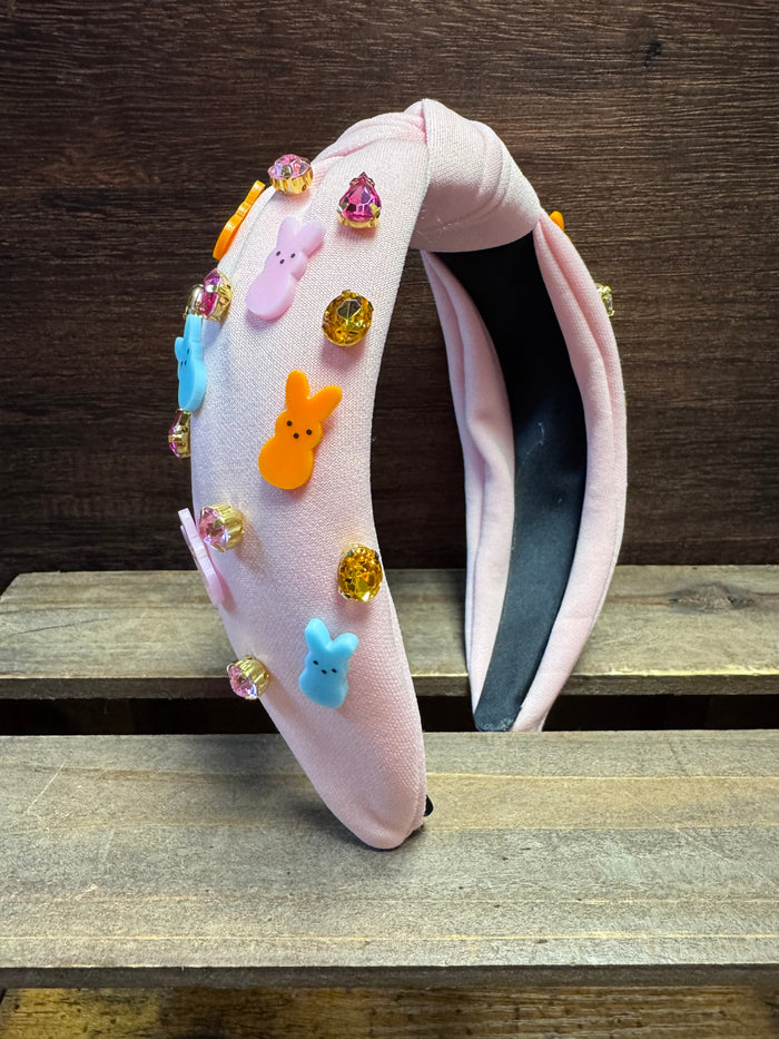Medallion & Rhinestone Knot Headband- "Rainbow Peeps" Pink