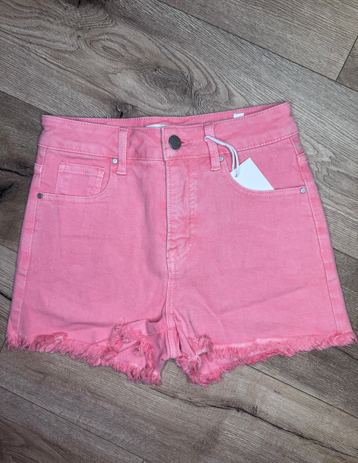 "Flamingo Tummy Control High Rise" Frayed Hem Risen Shorts