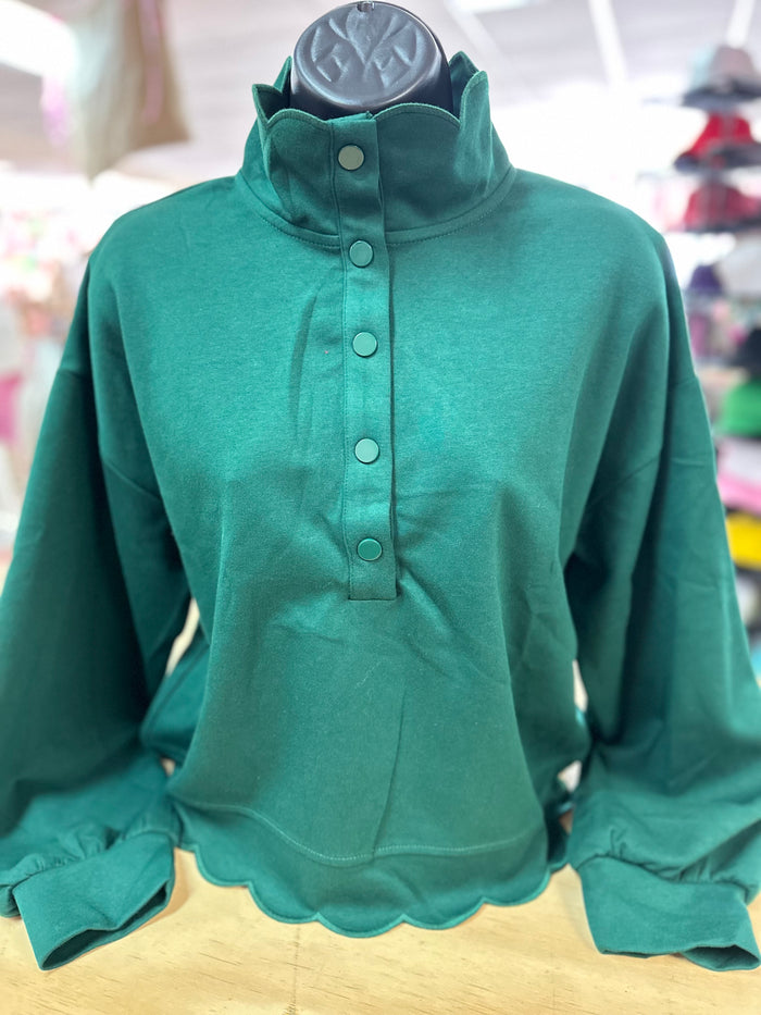 "Hunter Green Scalloped" Button Up Jacket