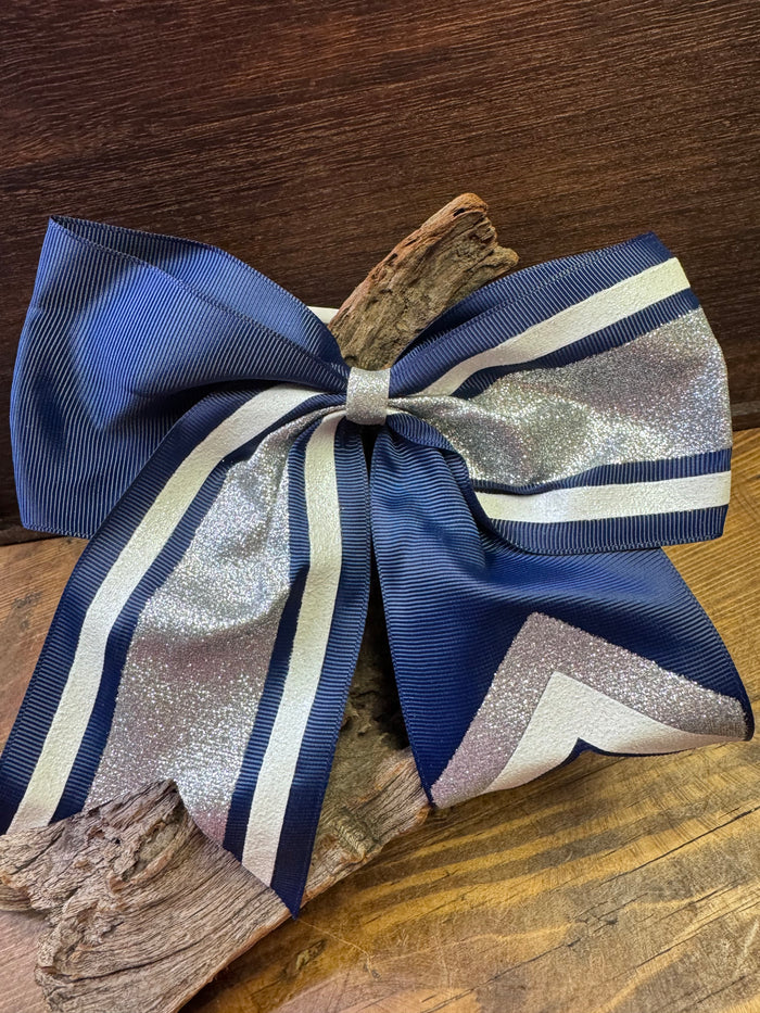Cheer Double Bows- "Navy & Silver" Glitter