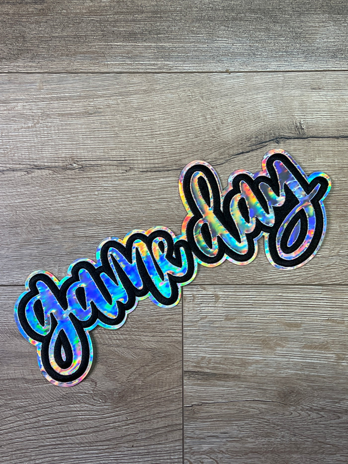 Shirt Patches (Holographic)- "Game Day; Silver & Black" (12X4)