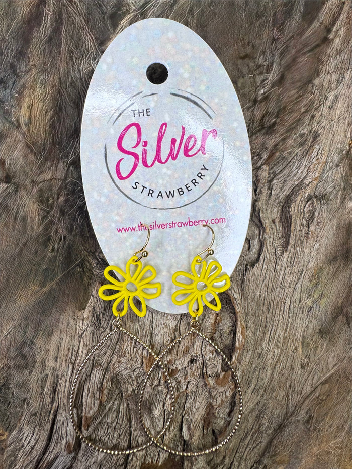 Shelley Earrings- "Yellow Flower" Gold Hoops
