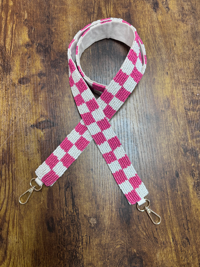 Nadine Purse Strap- "Checkered" Pink & White