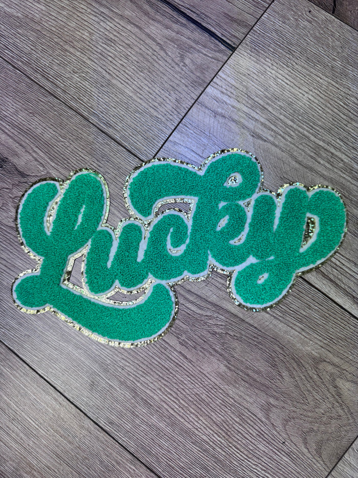 Shirt Patches (Chenille)- "Lucky; Lime Green" (11X6)