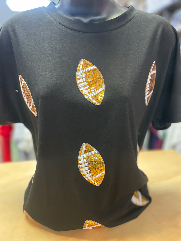"Football Sequin" Black Top