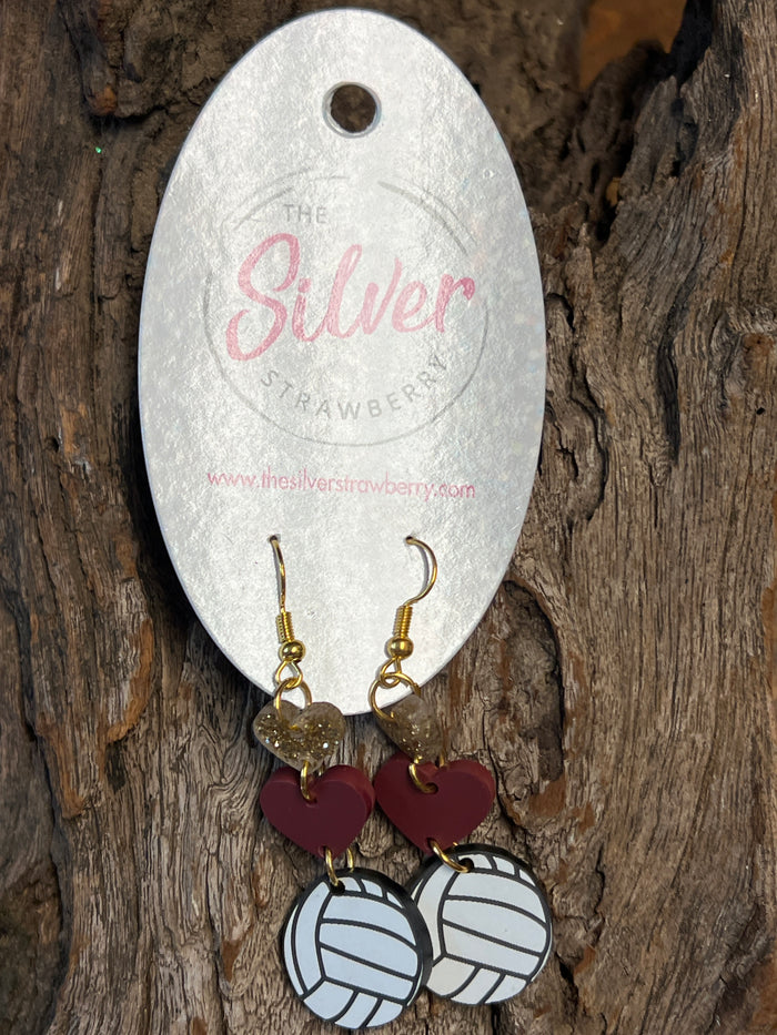Jordan Earrings- "Volleyball" Maroon & Gold