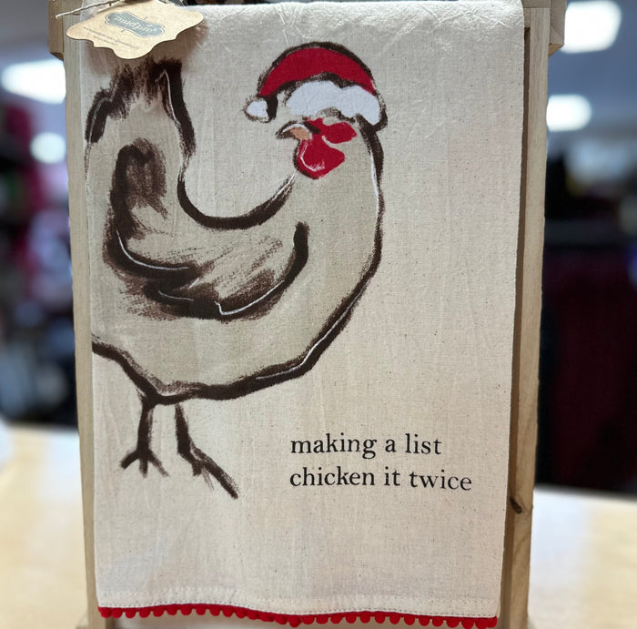 Kitchen Towels- "Making A List Chicken It Twice" Pom Pom Towel