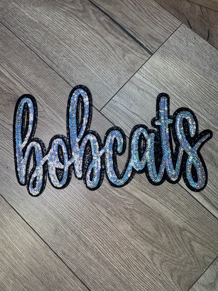Shirt Patches (Sequins)- "Bobcats; Silver & Black" (11.5X6.5)