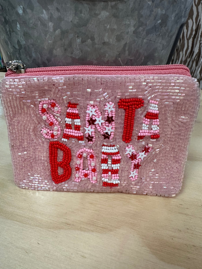 Coin Purse Wallet- "Santa Baby" Pink & Red