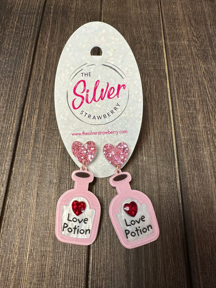 Glossy Acrylic Earrings- "Love Potion" Pink