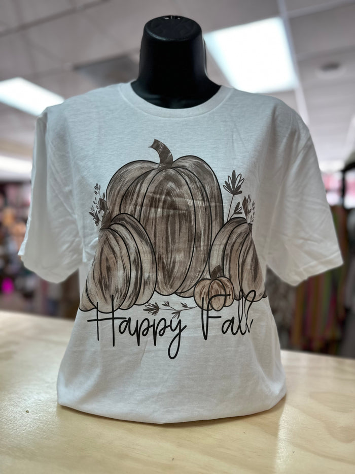 "Happy Fall; Brown Distressed Pumpkins" Tee