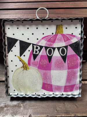 Round Top Collection- "BOO; Pink Checkered Pumpkin" Charm Display