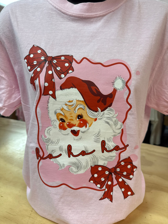"Ho Ho Ho Santa; Polka Dot" Pink Tee