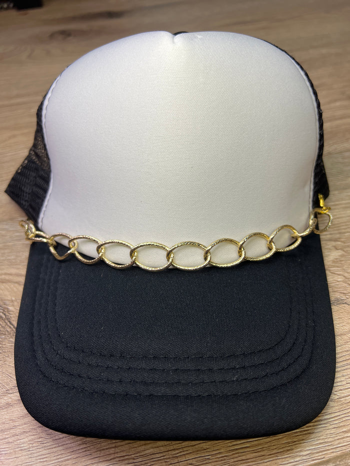 "Shelley" Hat Bands- "Hammered Thin Chain Linked Single Chain" Gold
