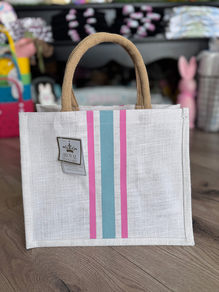 Fleming Small Tote- "Double Stripes" Pink & Blue