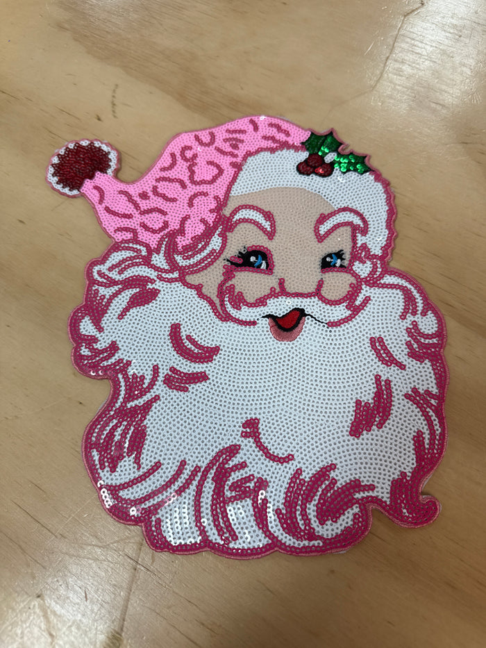 Shirt Patches (Sequins)- "Pink Vintage Santa" (7X9)