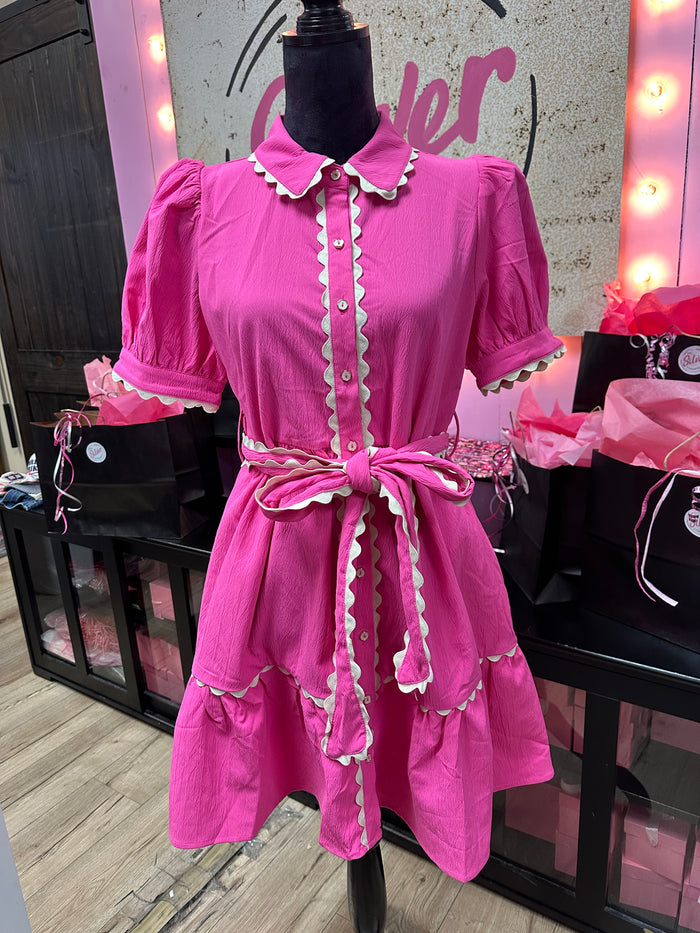 hot pink babydoll dress & Cream Ric Rac S out design gives a size:XXXL Womens Dresses Hot Pink SCH004730