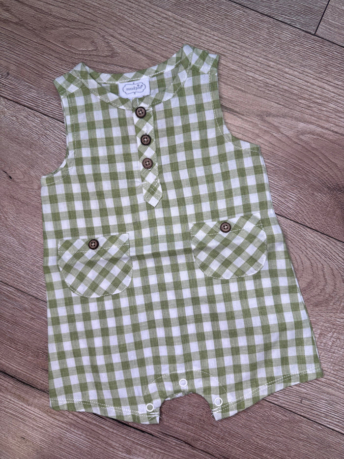 "Green Gingham" Shortall Onesie