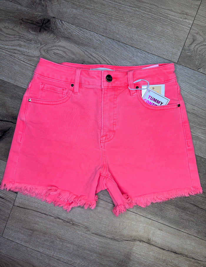 "Coral Tummy Control High Rise" Frayed Hem Risen Shorts