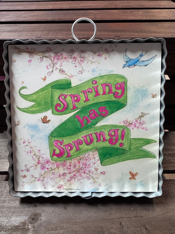 Round Top Collection- "Spring Has Sprung; Green Banner" Charm Display