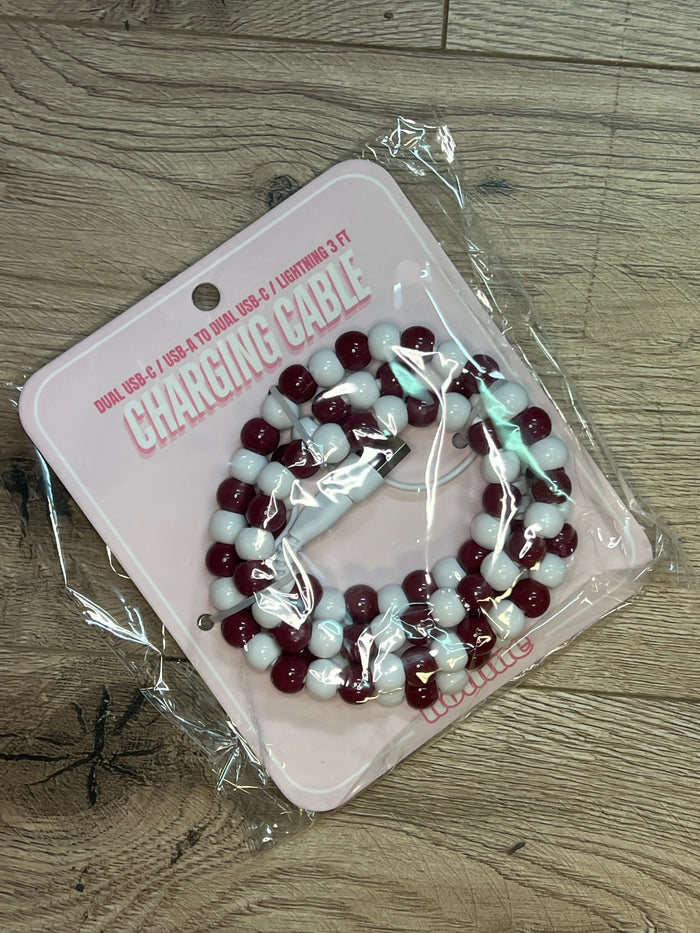 Phone Chargers- "Maroon & White" Beaded