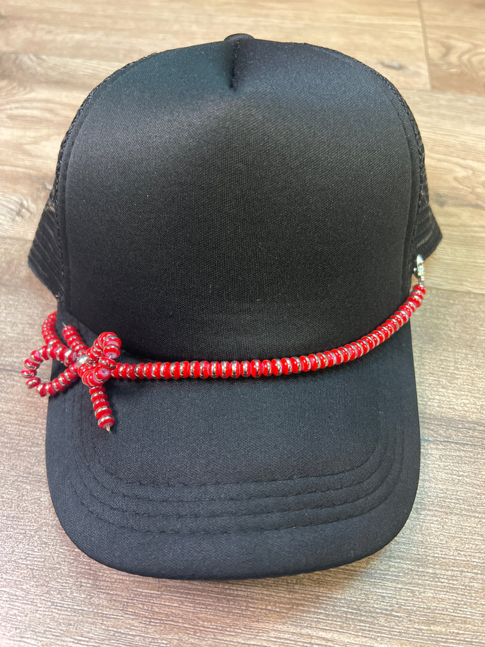 "Clarissa" Hat Bands- "Beaded Bows" Red & Silver