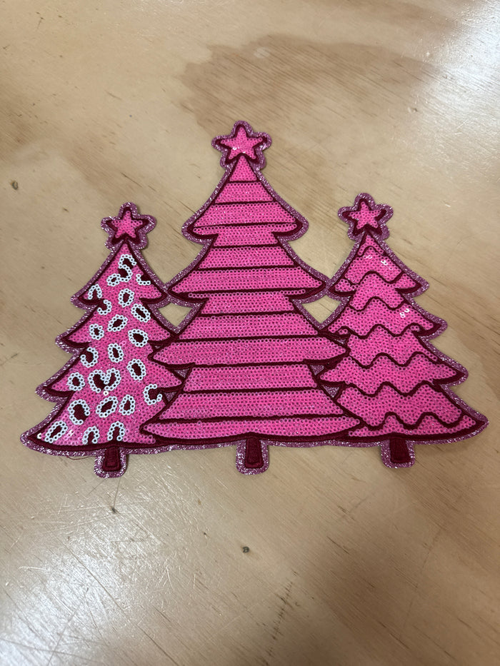 Shirt Patches (Sequins)- "Pink Assorted Christmas Trees" (10X9)