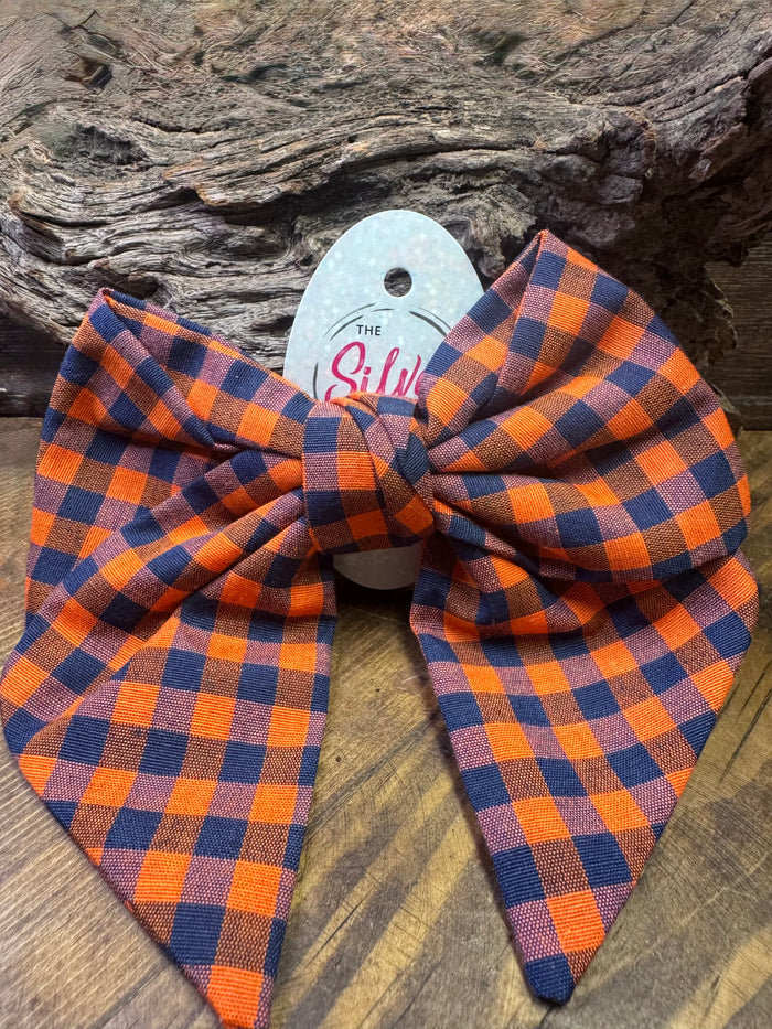 Coco Bow- "Orange & Navy Blue Gingham"