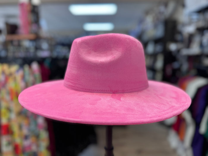 Suede (Wide Brim) Fedora- Hot Pink
