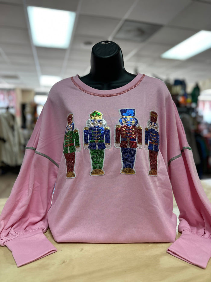 "Sequin Nutcracker Squad" Pink Sweatshirt Jacket