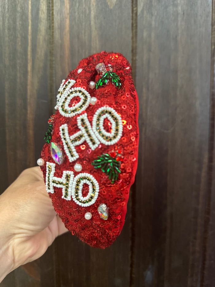 Sequins Beaded Headbands- "Ho Ho Ho" Rhinestone Mistletoe