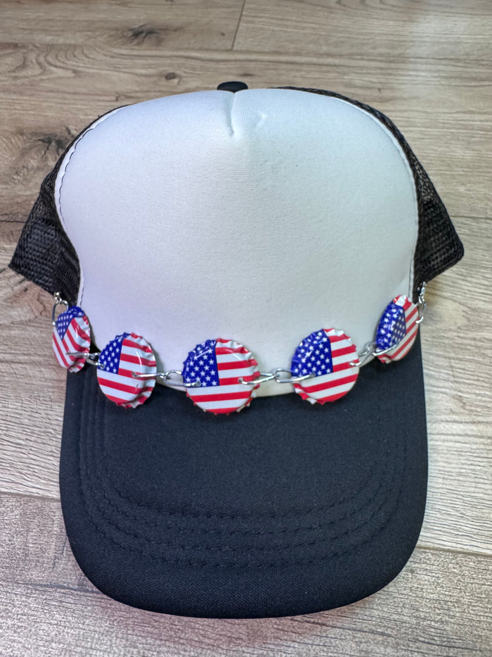 "Karli" Hat Bands- "USA Flag" Bottle Cap Chain