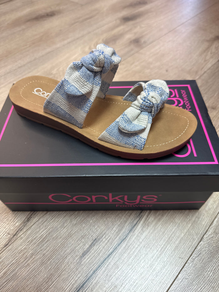 Take A Bow Sandals- Blue Natural Stripe