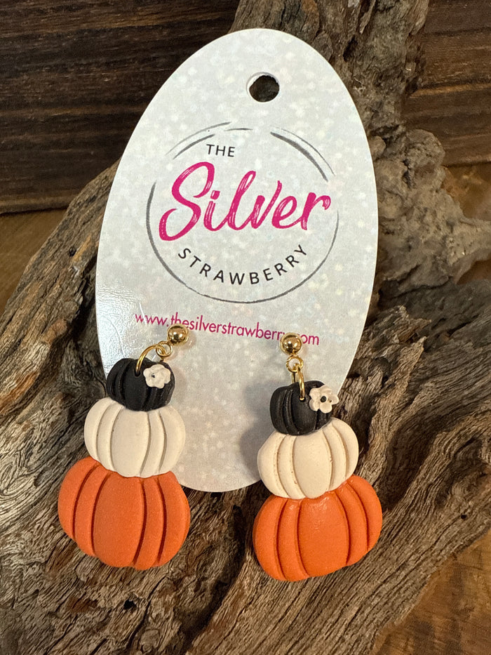 Cierra Earrings- "Orange & Black" Stacked Pumpkins
