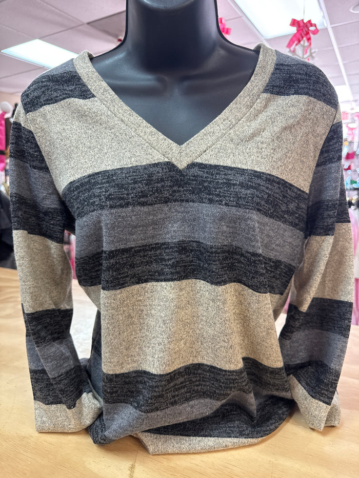 "Black & Grey Striped" Long Sleeve Soft Top