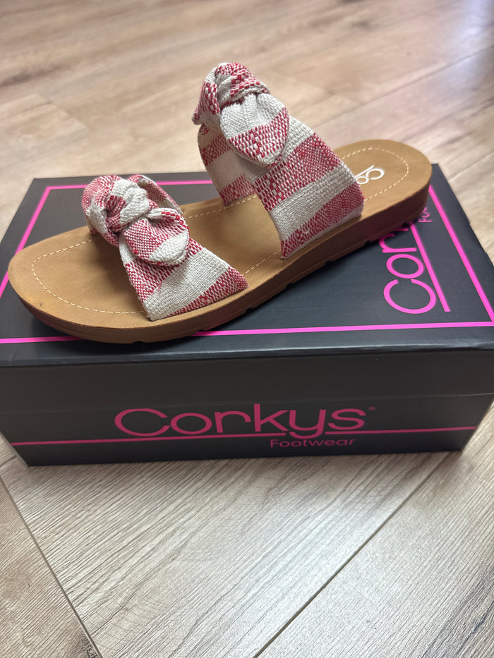 Take A Bow Sandals- Red Natural Stripe
