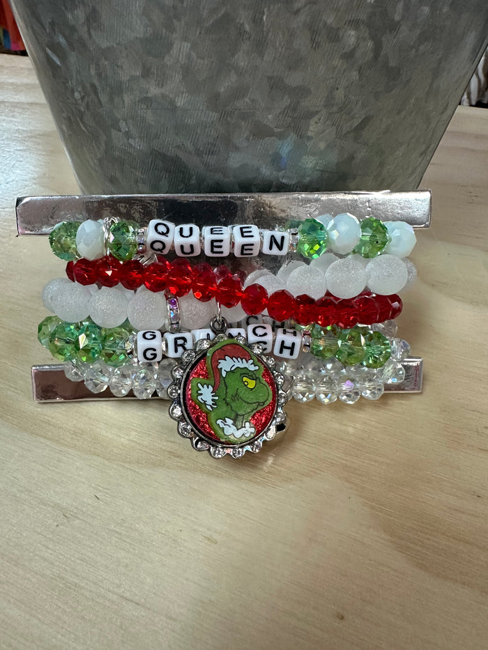 Shania Cluster Bracelet- "Queen Grinch" Grinch Medallion