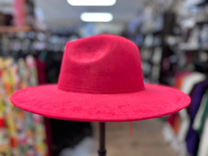 Suede (Wide Brim) Fedora- Red