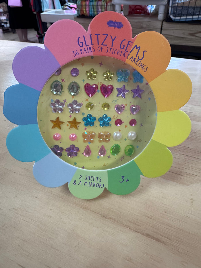 Kids Sticker Earrings- "Glitzy Gems; Flower"