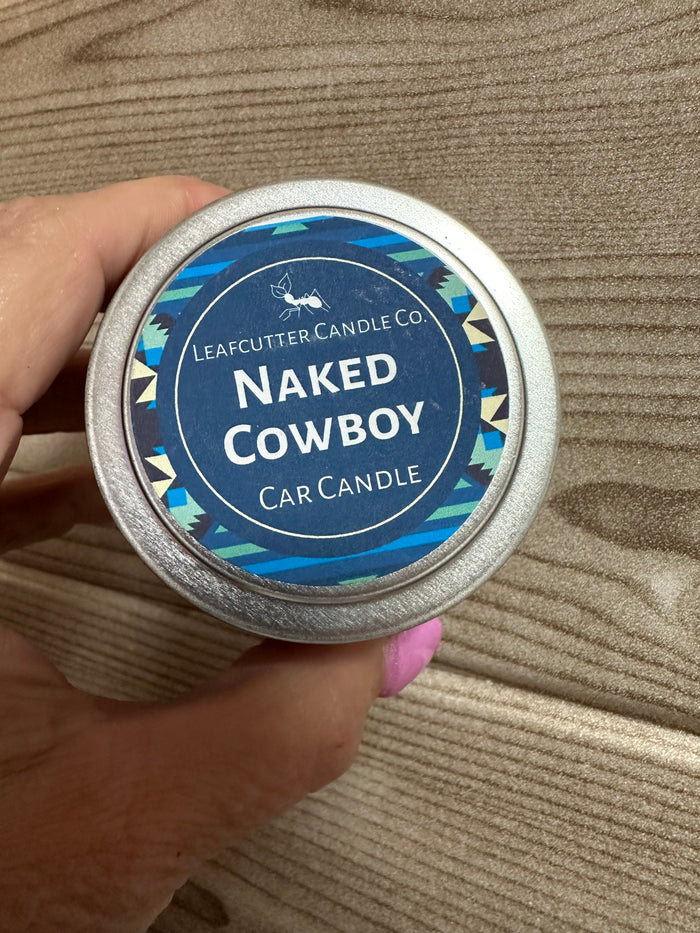 Car Tin Candle- Naked Cowboy