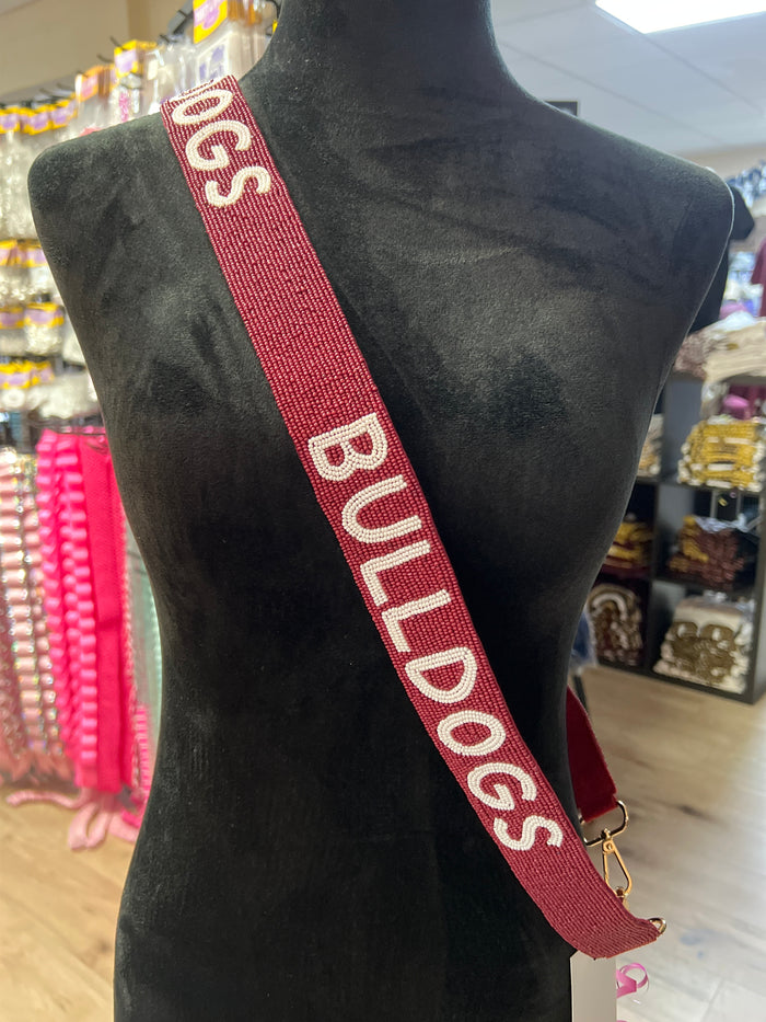 Nadine Purse Strap- ''Bulldogs" Maroon w/ White Words" Beaded