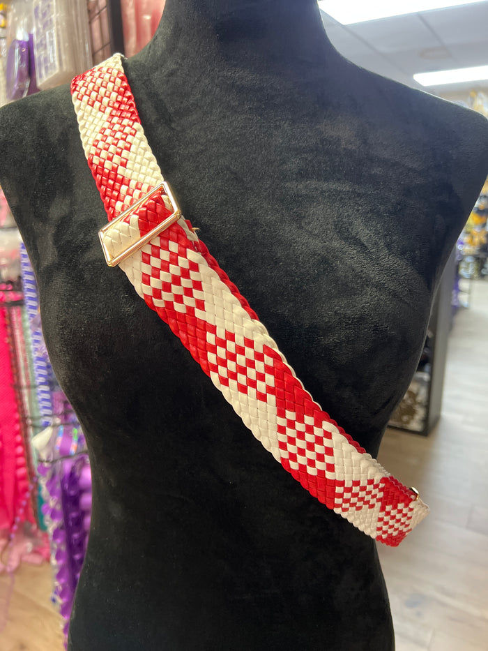 Barbara Purse Strap- "Red & White Woven"
