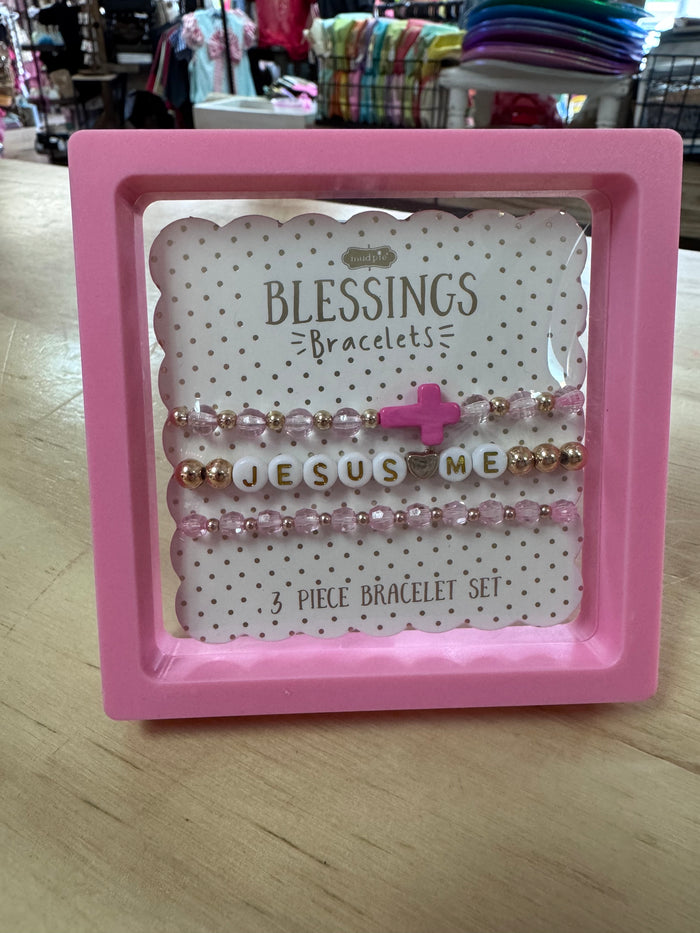 Kids Beaded Bracelet- "Blessings; Pink Cross"