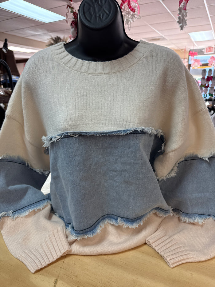 "Triple Denim & Pink" Sweater Top