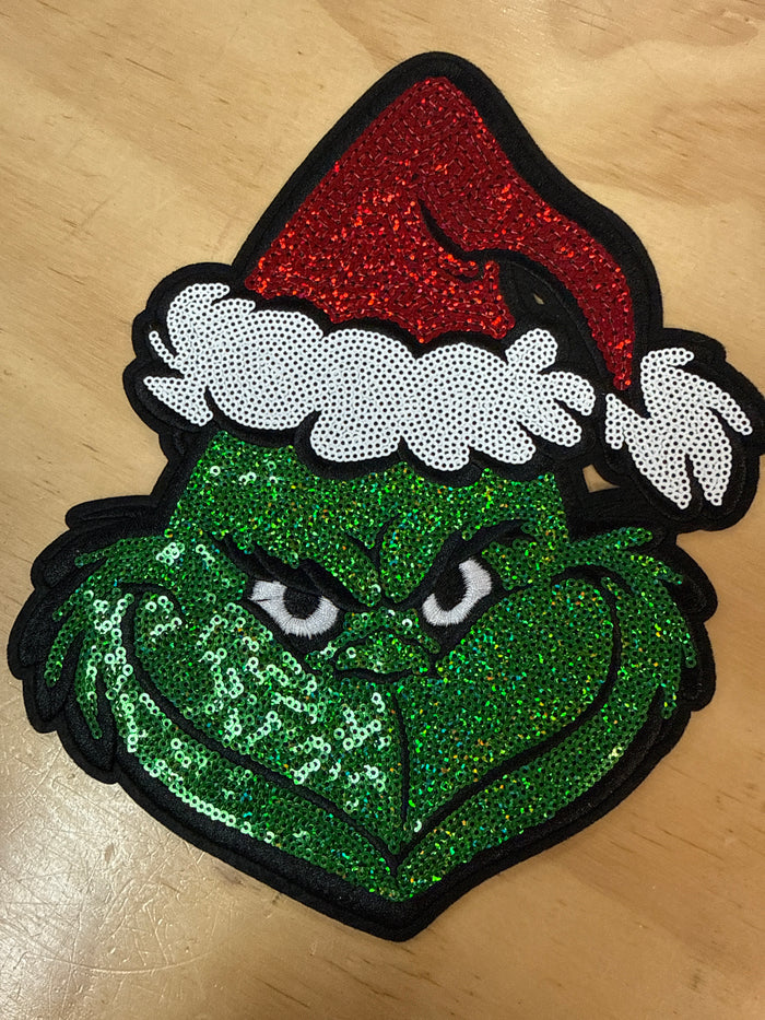 Shirt Patches (Sequins)- "Mischievous Grinch" (7X10)