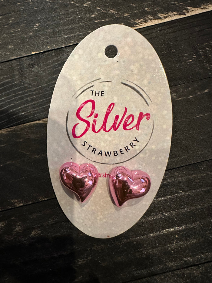 All In Tin Stud Earrings- "Iridescent Pink" Hearts