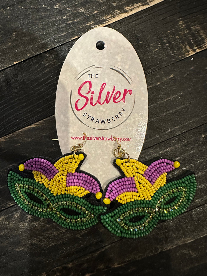 Sugar Crush Earrings- Mardi Gras "Rhinestone Mask & Hat"